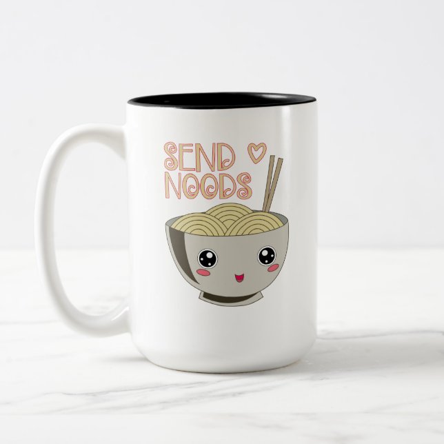 Send Noods Kawaii Ramen Bowl Miso Noodle Soup Gift Two-Tone Coffee Mug (Left)