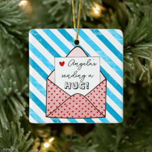 sending a hug this christmas long distance ceramic ornament