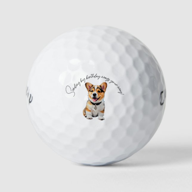 'Sending Big Birthday Wags Your Way!' Gift  Golf Balls (Front)