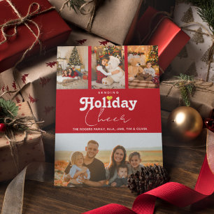 Sending Cheer Gold Heart Stripe Photo Xmas Holiday Card