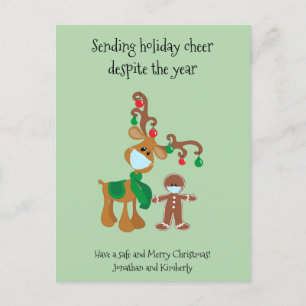 Sending Holiday Cheer Reindeer Face Mask  2021 Postcard