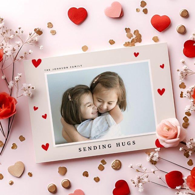 Sending Hugs, Red Hearts Photo Valentines Holiday Card (Creator Uploaded)