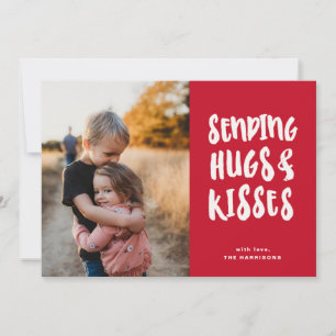 Sending Hugs Red White Valentine's Day Photo Holiday Card