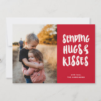 Sending Hugs Red White Valentine's Day Photo Holiday Card