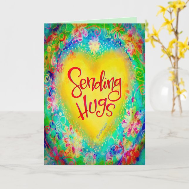 Sending Hugs Yellow Heart Floral Pretty Card (Yellow Flower)