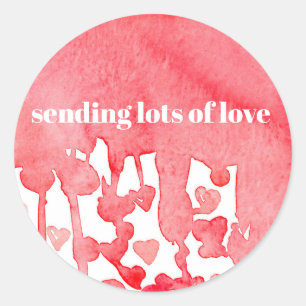 Sending Lots of Love Red Hearts Watercolor Classic Round Sticker