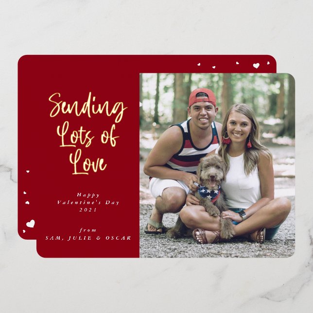 Sending Lots of Love Valentine's Day Photo Foil Holiday Card (Front/Back)