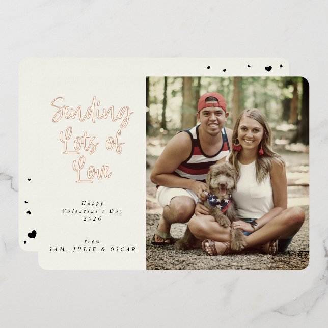 Sending Lots of Love Valentine's Day Photo Foil Holiday Card (Front/Back)