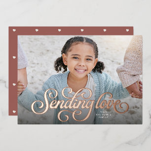 Sending love cute one photo Valentine Foil Holiday Card