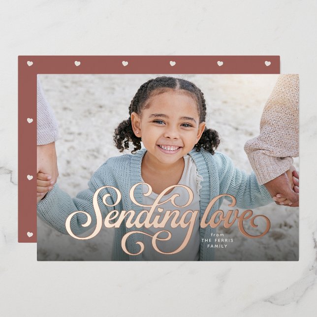 Sending love cute one photo Valentine Foil Holiday Card (Front/Back)