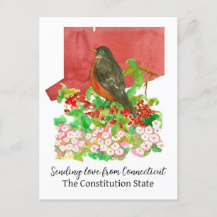 Sending Love From Connecticut Robin Laurel Flower Postcard
