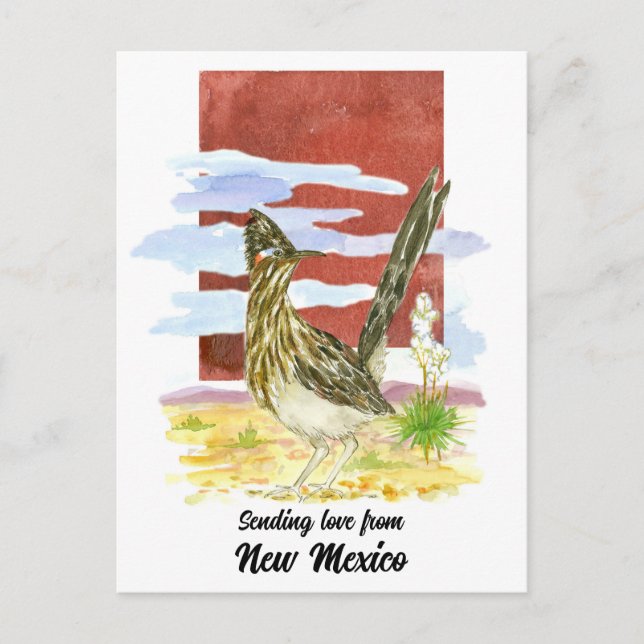Sending Love New Mexico Road Runner Yucca Flower Postcard (Front)