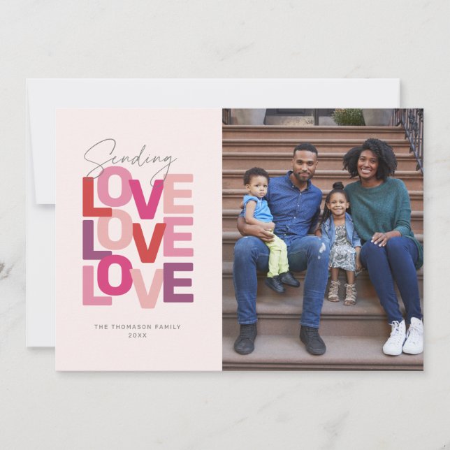 Sending love pink red Valentine's photo card (Front)