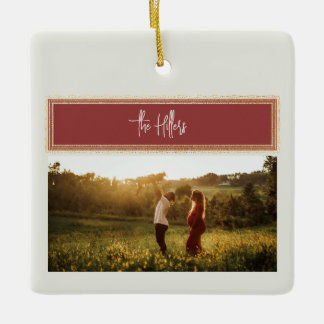 Sending Love Red and Gold Photo Collage Family Ceramic Ornament