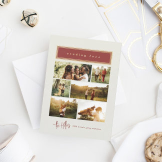 Sending Love Red and Gold Photo Collage Family Holiday Card