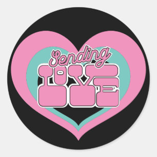 Sending Love Retro Heart Black Pink Mint  Classic Round Sticker