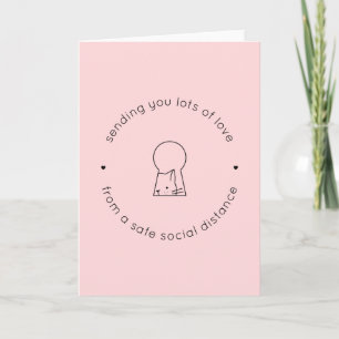 Sending Love Social Distance Pink Cute Cat Lock Card