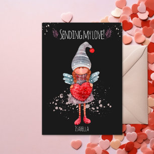 Sending My Love Lady Gnome With Heart Valentine Holiday Card