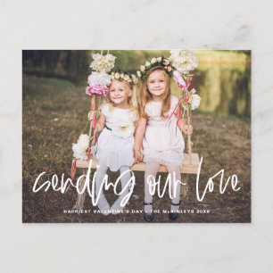Sending Our Love Lettering Photo Valentine's Day Holiday Postcard