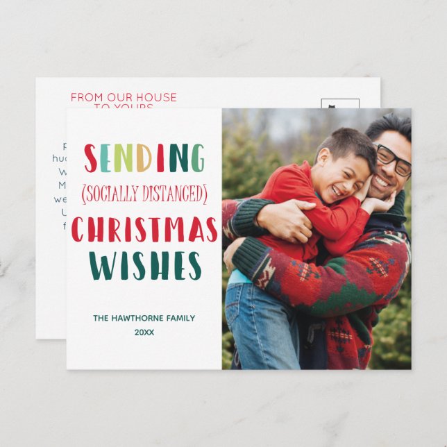 Sending (social distanced) Christmas Wishes custom Holiday Postcard (Front/Back)