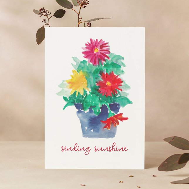 Sending Sunshine Original Art Gerbera Daisy Flower Card (These carefree Gerbera daisies were fun to paint. I like to think they would make anyone smile!)