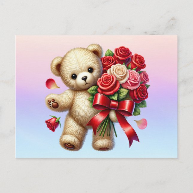 Sending Teddy Bear Flowers Postcard (Front)