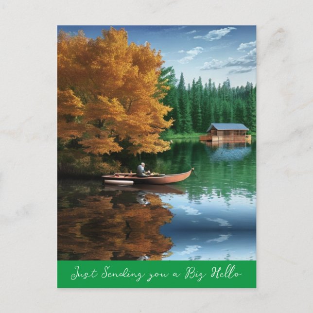 Sending You a Big Hello | Canoe on the Lake Postcard (Front)