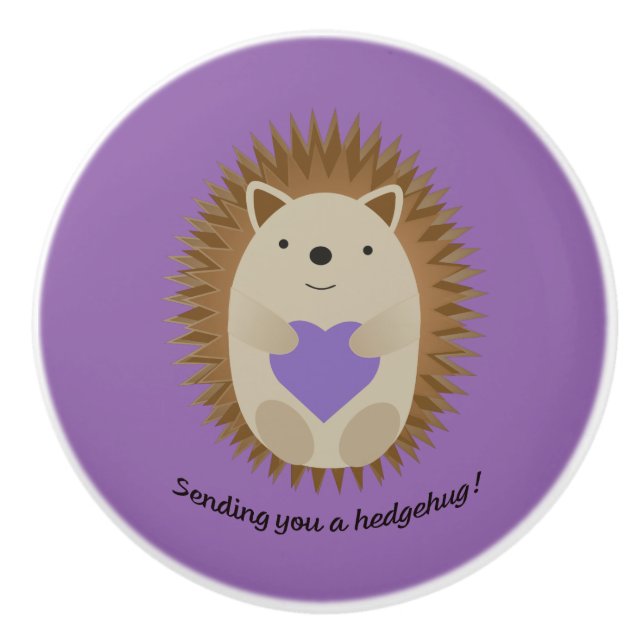 Sending You a Hedgehug Hedgehog Ceramic Knob (Front)
