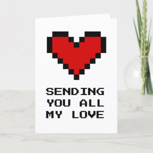 Sending you all my love pixelate red heart holiday card