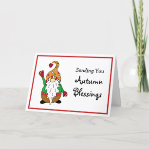Sending you Autumn Blessings, Cute Fall Gnome  Card
