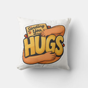 Sending You Hugs Sticker - Cute Cartoon Hugging Cushion
