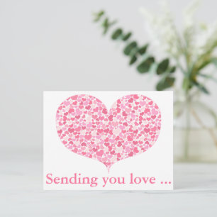 Sending you love / Pink Hearts Pattern Postcard
