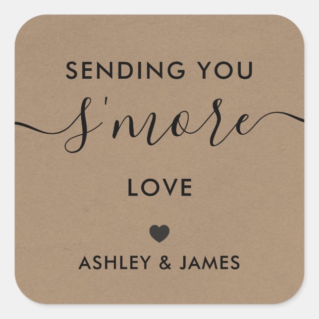 Sending You S'more Love Wedding Sticker, Kraft Square Sticker (Front)