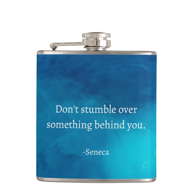 Seneca: Focus Forward, Don't Stumble on Past Hip Flask (Front)