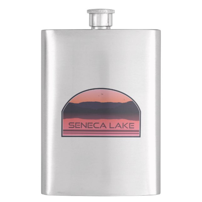 Seneca Lake New York Red Sunrise Hip Flask (Front)