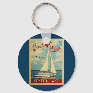Seneca Lake Sailboat Vintage Travel New York Key Ring