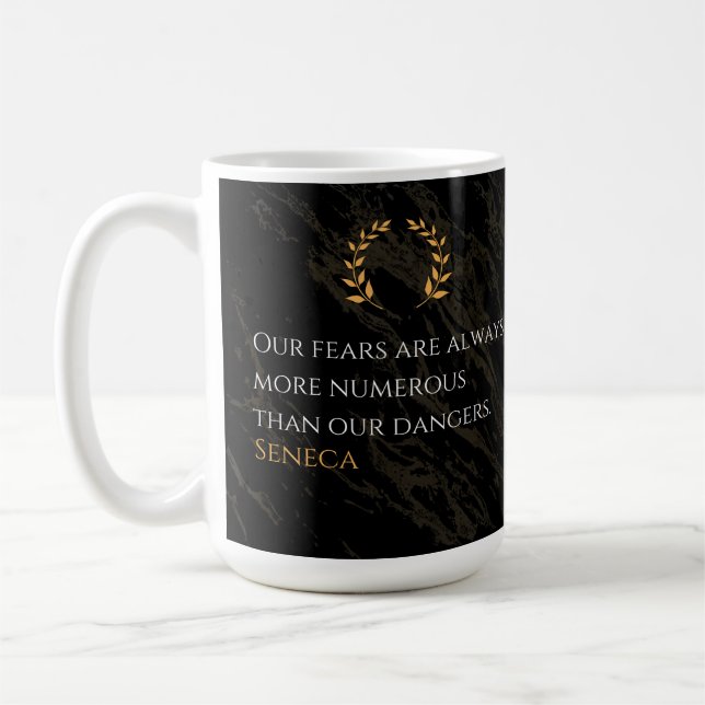 Seneca's Insight: Fears Compared to Real Dangers Coffee Mug (Left)
