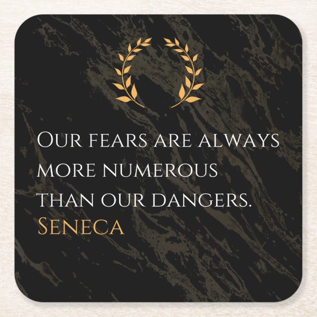 Seneca's Insight: Fears Compared to Real Dangers Square Paper Coaster (Front)