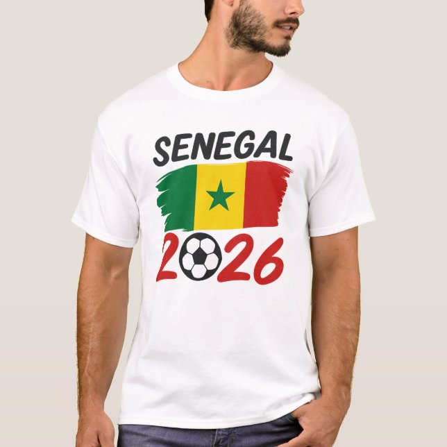 Senegal 2026 Soccer Fan Design with Star Football T-Shirt (Front)