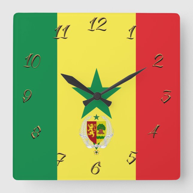 Senegal flag-coat of arms   square wall clock (Front)