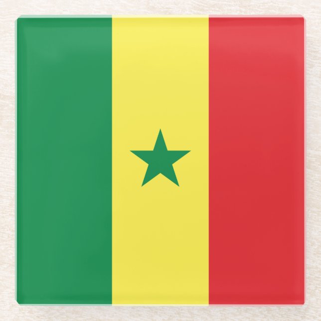 Senegal Flag Glass Coaster (Front)