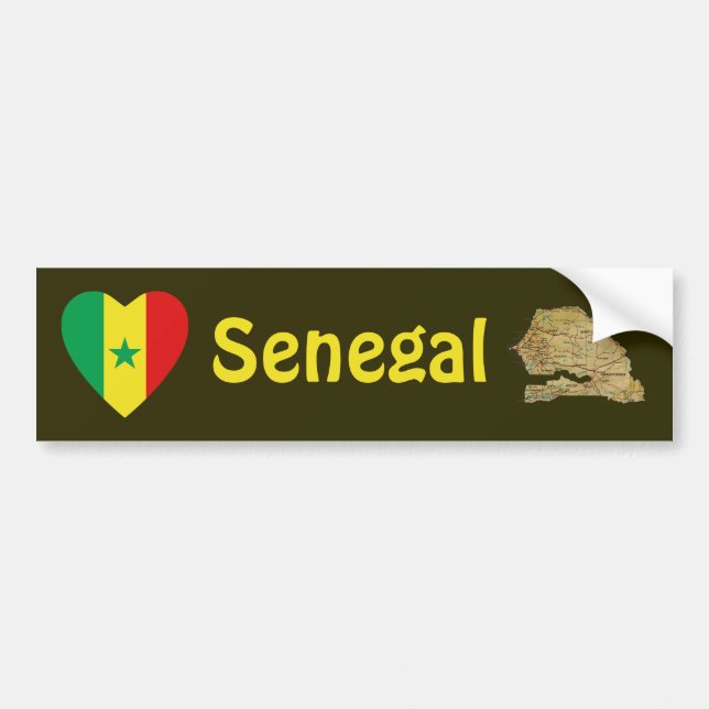 Senegal Flag Heart + Map Bumper Sticker (Front)