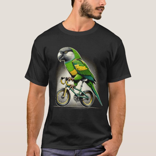 Senegal Parrot Bird Riding Bike Biker Bicycle T-Shirt (Front)