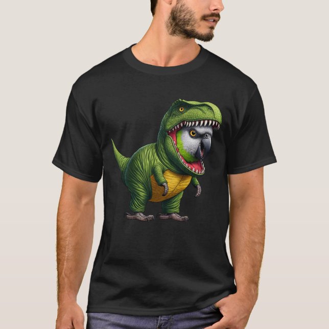 Senegal Parrot Wearing Dinosaur Outfit Funny Bird T-Shirt (Front)