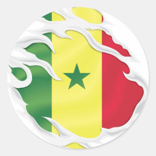 Senegal Ripped Flag Classic Round Sticker