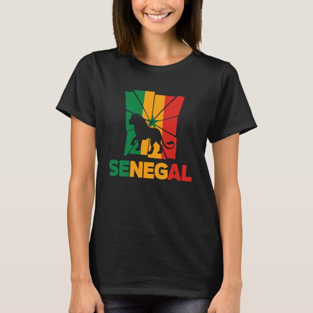 Senegal Senegalese Senegal Flag Lion Animal Silhou T-Shirt (Front)
