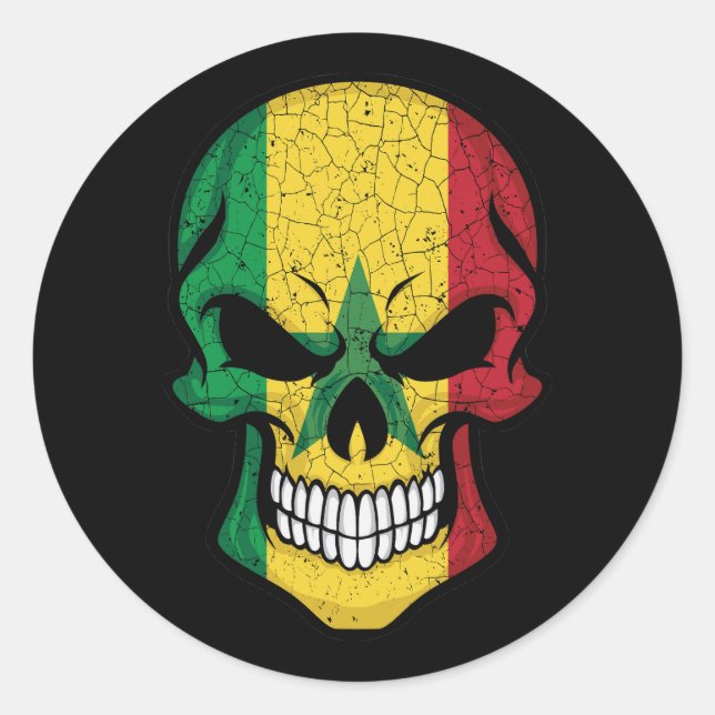 Senegal Smiling Skull Flag Classic Round Sticker (Front)