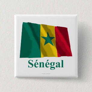 Senegal Waving Flag with Name in French 15 Cm Square Badge