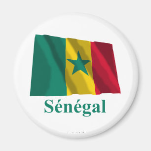 Senegal Waving Flag with Name in French Magnet