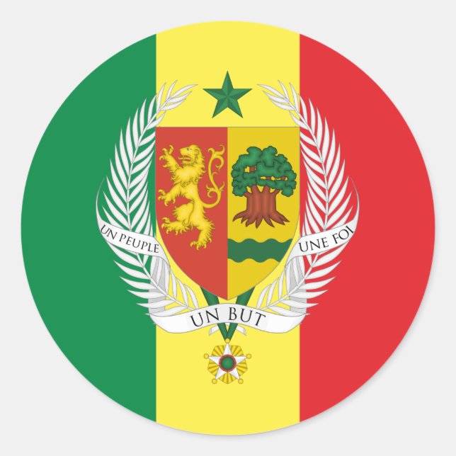 Senegalese Flag & Coat of Arms, Flag of Senegal Classic Round Sticker (Front)